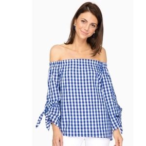 Tuckernuck Do+Be Blue Gingham Off Shoulder Top M